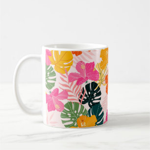 Mug Hibiscus et monstère feuille motif tropical desi