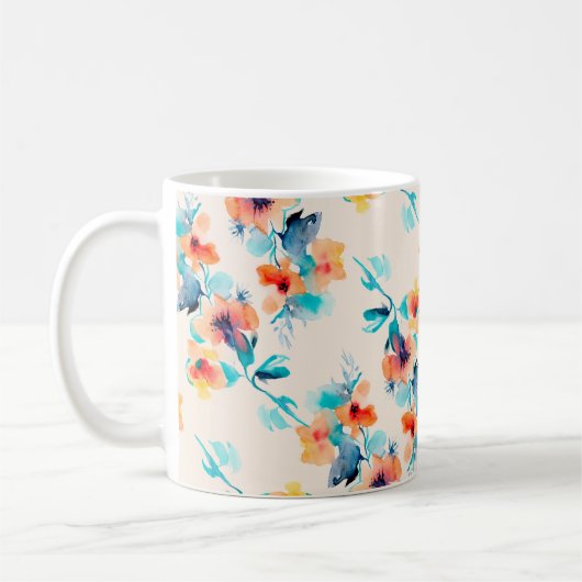 Mug Hibiscus fleurs aquarelle illustration motif (Gauche)