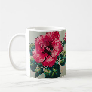 Mug Hibiscus Pixel Art Floral Pastel et coloré