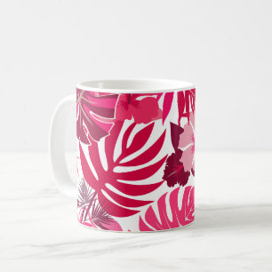 Mug Hibiscus rose tropical et Motif Feuille de Monster