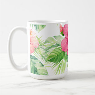 Mug Hibiscus rose tropical palmier aquarelle