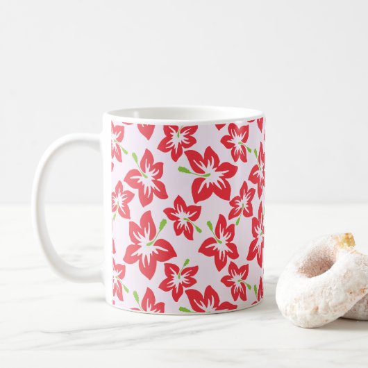 Mug Hibiscus Rouge, Fleurs Rouges, Motif De Fleurs (Avec donut)
