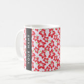 Mug Hibiscus rouge, Fleurs rouges, Votre nom (Devant gauche)