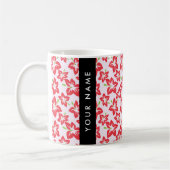 Mug Hibiscus rouge, Fleurs rouges, Votre nom (Gauche)