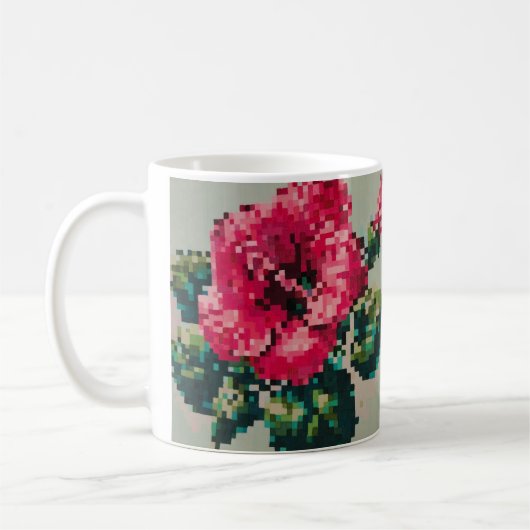Mug Hibiscus Soft Pastel Floral Pixel Art (Gauche)