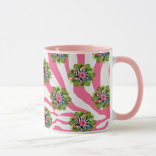 Mug Hibiscus tropical et rayures exotiques de zèbre ro
