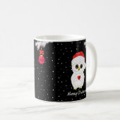 Mug Hibou de Noël blanc sur fond noir (Devant droit)