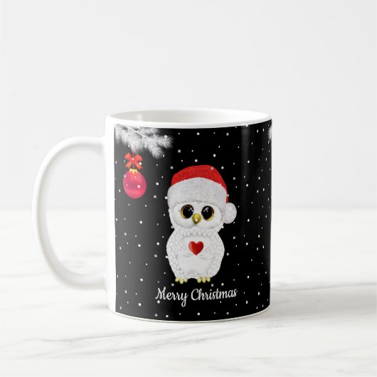 Mug Hibou de Noël blanc sur fond noir (Gauche)