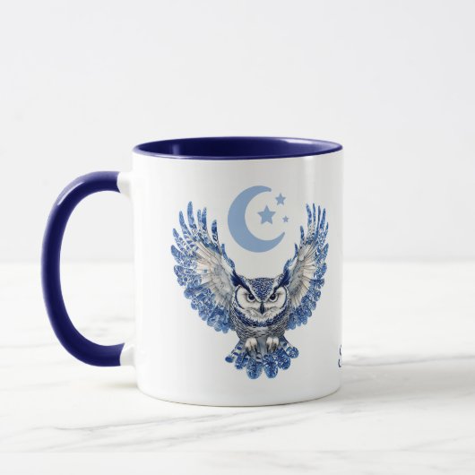Mug Hibou de nuit bleu et lune Monogramme (Gauche)