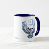 Mug Hibou de nuit bleu et lune Monogramme (Devant droit)