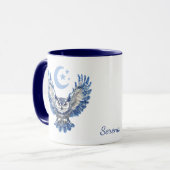 Mug Hibou de nuit bleu et lune Monogramme (Devant gauche)