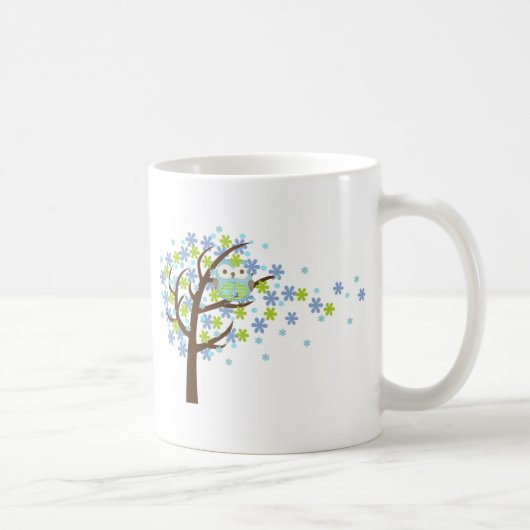 Mug Hibou venteux bleu d'arbre (Droite)