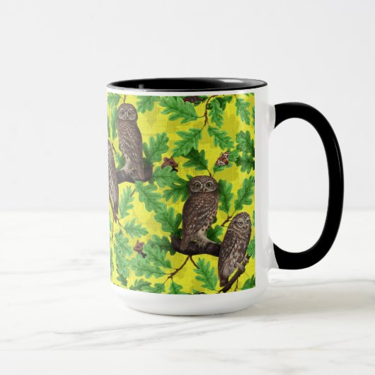 Mug Hiboux dans la forêt sur fond jaune citron (Droite)
