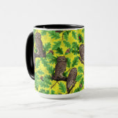 Mug Hiboux dans la forêt sur fond jaune citron (Devant gauche)