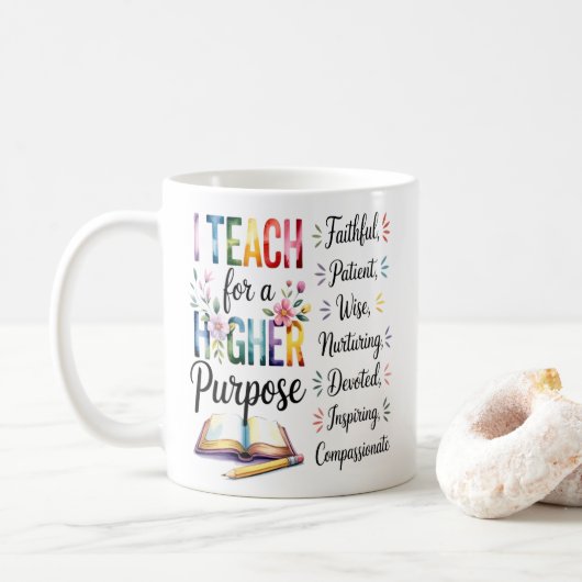 Mug Higher Purpose Book Flowers Pencil Illustration (Avec donut)