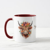 Mug Highland Cow Boho | Nom avec Fleurs Design (Gauche)