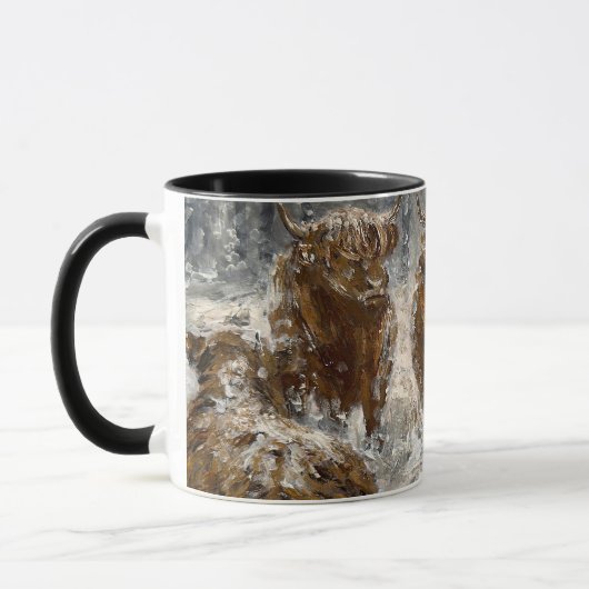 Mug Highland Soul: Whimsical Snowy Cows Vintage (Gauche)