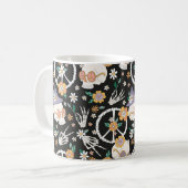 Mug Hippie Halloween Skulls et Fleurs Motif (Devant gauche)