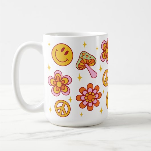 Mug Hippie Retro Joyeux Sourire Visage de paix Design  (Gauche)