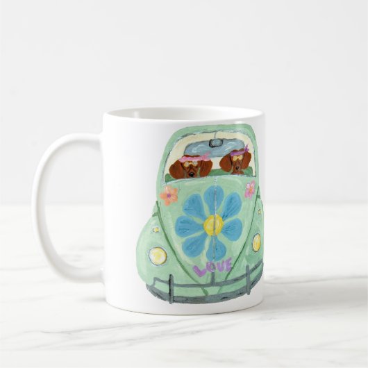 Mug Hippies Dachshunds Dans Leur Mobile De L'Amour Fle (Gauche)