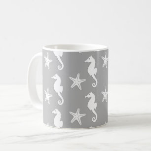 Mug Hippocampe et étoile de mer - blanc sur gris argen