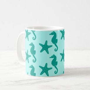 Mug Hippocampe et poisson étoile - turquoise et aqua