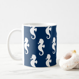 Mug Hippocampe nautique bleu marine blanc Océan Animal
