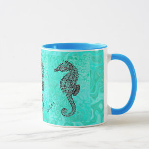 Mug Hippocampe sur le motif de marbre de turquoise