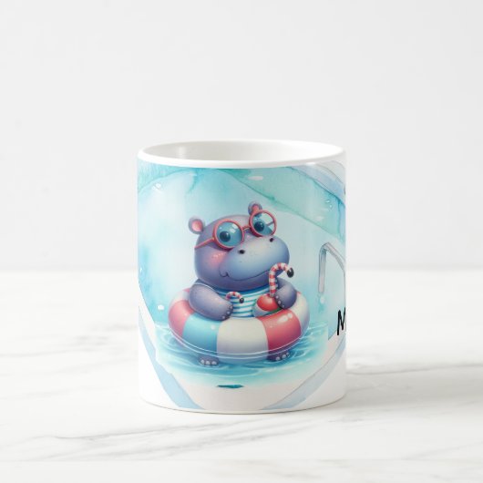 Mug Hippopotame dans la piscine avec un nom (Centre)