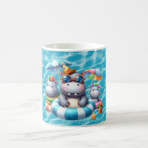 Mug Hippopotame dans la piscine avec un nom