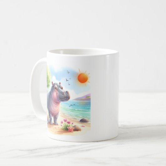 Mug Hippopotame d'été sur la plage (Devant gauche)