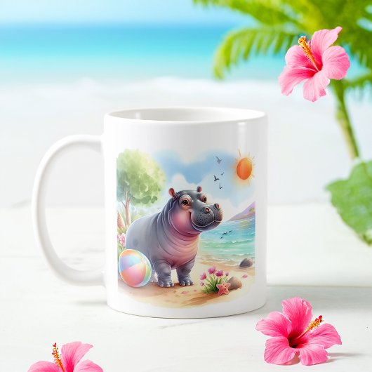 Mug Hippopotame d'été sur la plage