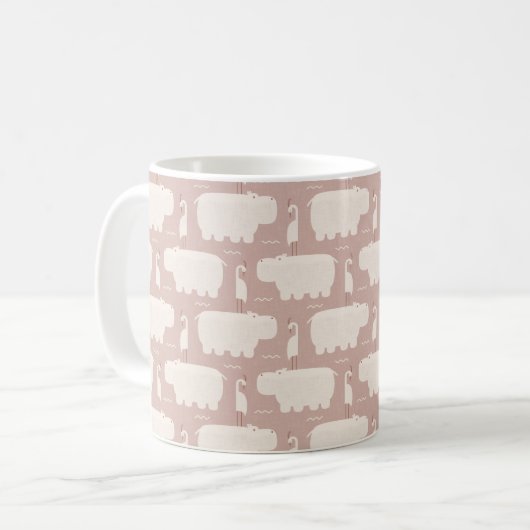 Mug Hippopotame et oiseau - rose - nurserie (Devant gauche)