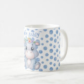 Mug Hippopotame mignon avec nom de bébé pois bleus (Devant droit)