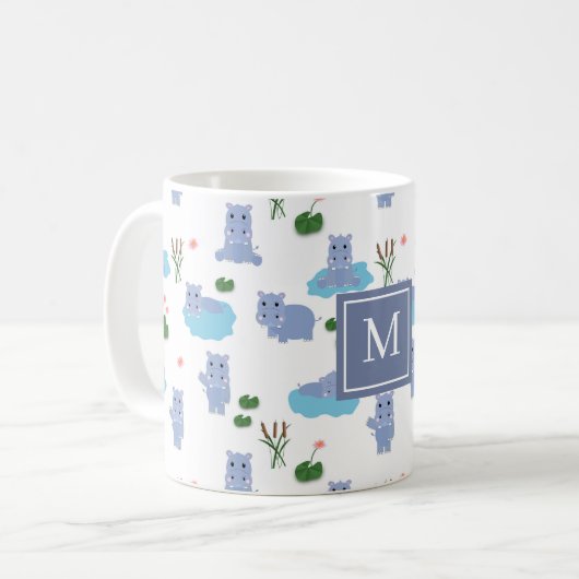 Mug Hippopotame Mignon Monogramme Initiale (Devant gauche)