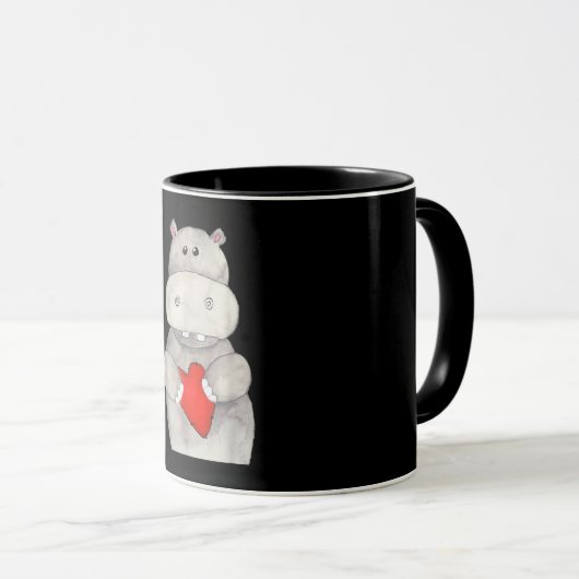 Mug Hippopotame mignon tenant le coeur | Love Hippo (Devant droit)