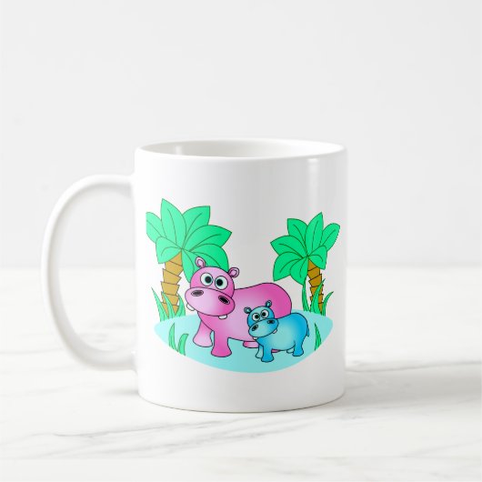 Mug Hippopotames mignons maman et natation de bébé (Gauche)