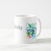 Mug hipster chat aquarelle splash pour personnaliser (Devant droit)