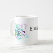 Mug hipster chat aquarelle splash pour personnaliser (Devant gauche)
