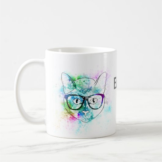 Mug hipster chat aquarelle splash pour personnaliser (Gauche)