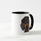 Mug Hipster Dachshund Noir et Tan (Devant droit)