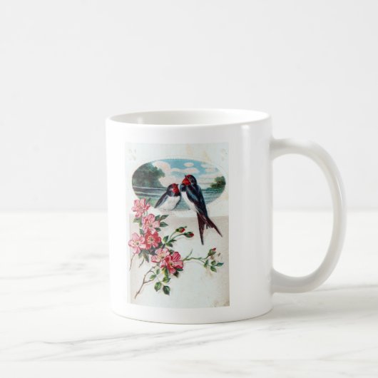 Mug Hirondelles granges et fleurs roses (Droite)