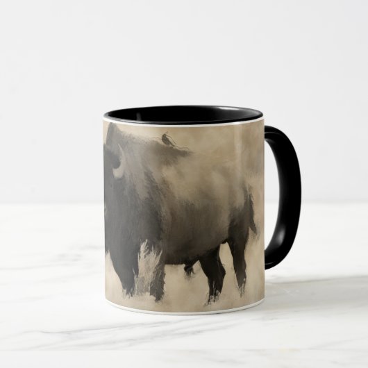 Mug "Hitching a Ride" - Conception d'amoureux du bison (Devant droit)