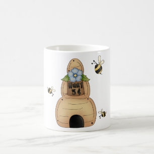 Mug Hive d'abeille au miel avec fleurs bleues et abeil