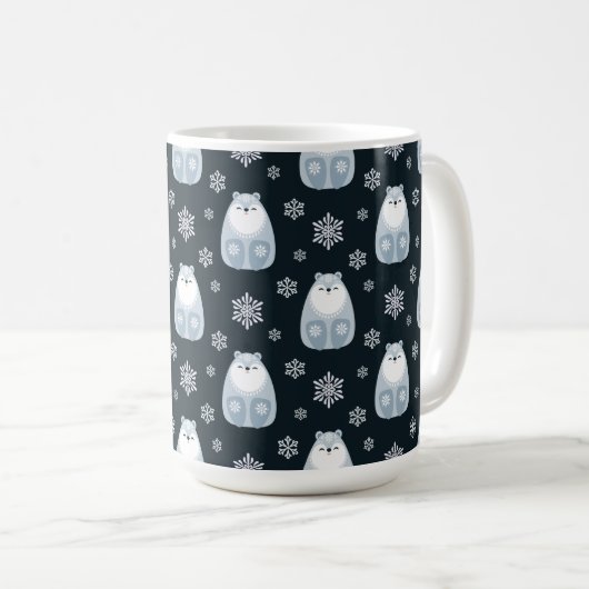 MUG HIVER BLEU & VACANCES BLANCHES OURS POLAIRES (Devant droit)