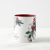 Mug Hiver Bourgogne Rose Floral Pine Bouquet Monogramm (Centre)