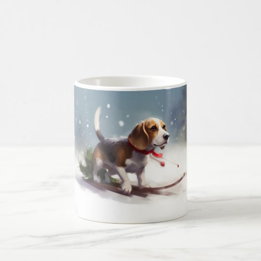 Mug hiver de neige de Noël beagle (Centre)