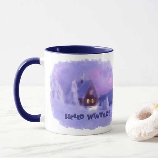 Mug Hiver Haut Des Montagnes Chalet Blanc Firs (Avec donut)