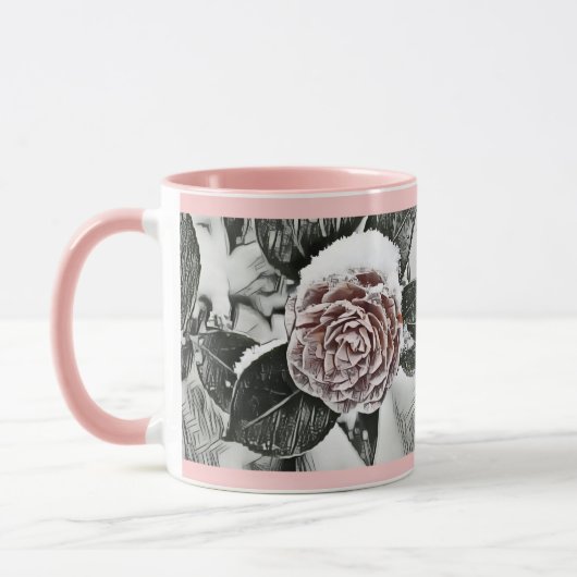 Mug Hiver, Noël, enneigé, dessin de rose gelée (Gauche)