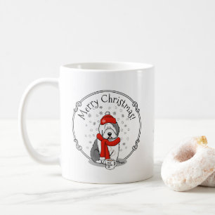 Mug Hiver (rouge) Vieux chien anglais (gris 1) Mignonn